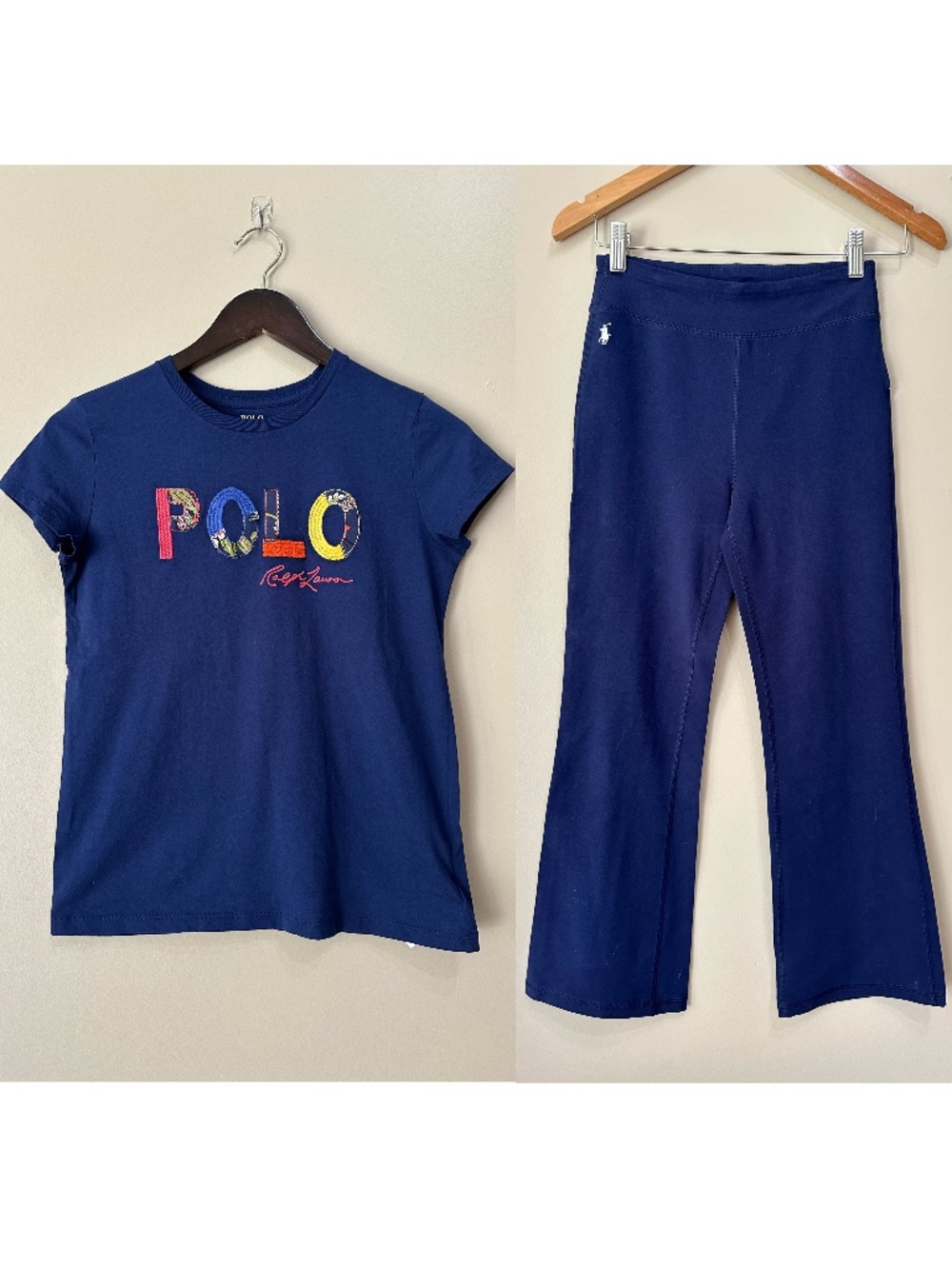 Polo Ralph Lauren Logo Cotton T-Shirt & Stretch Jersey Flare Legging Girl 10-12